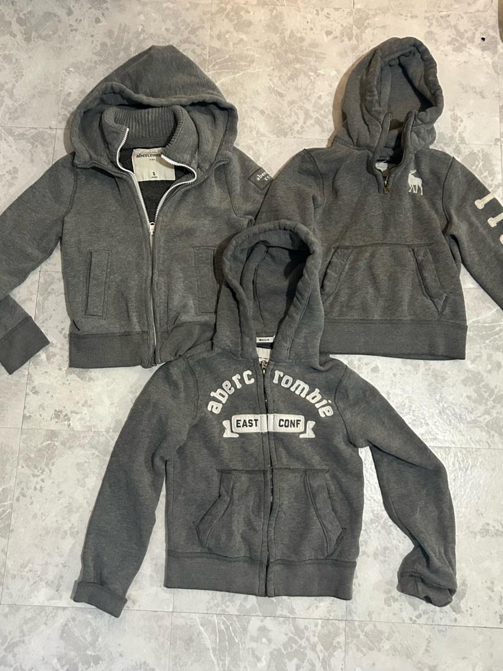 Abercrombie & Fitch Kids Charcoal Gray Hooded Zip Sweatshirts (Set of 3)